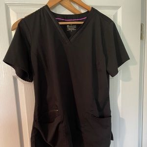 Purple label healing hands black scrub top